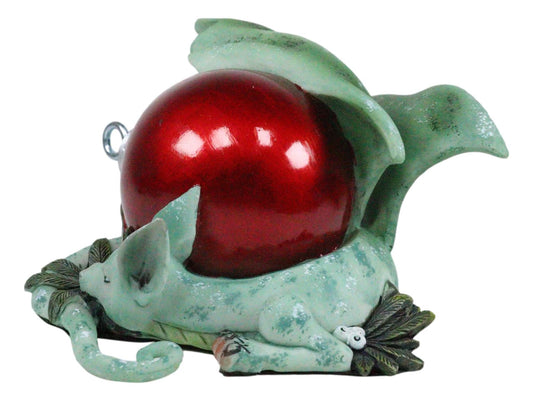 Ebros Amy Brown Holiday Treasure Dragon Sleeping With Red Ornament Mistletoe Figurine