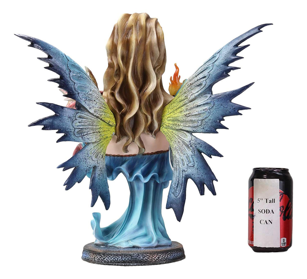 Large 14"H Fantasy Ice Elemental Fairy Controlling Ember With Red Dragon Statue