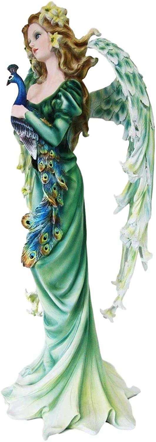 Ebros Large 21.75" Tall Iridescent Peacock Flower Fairy Mother Decorative Statue - Ebros Gift