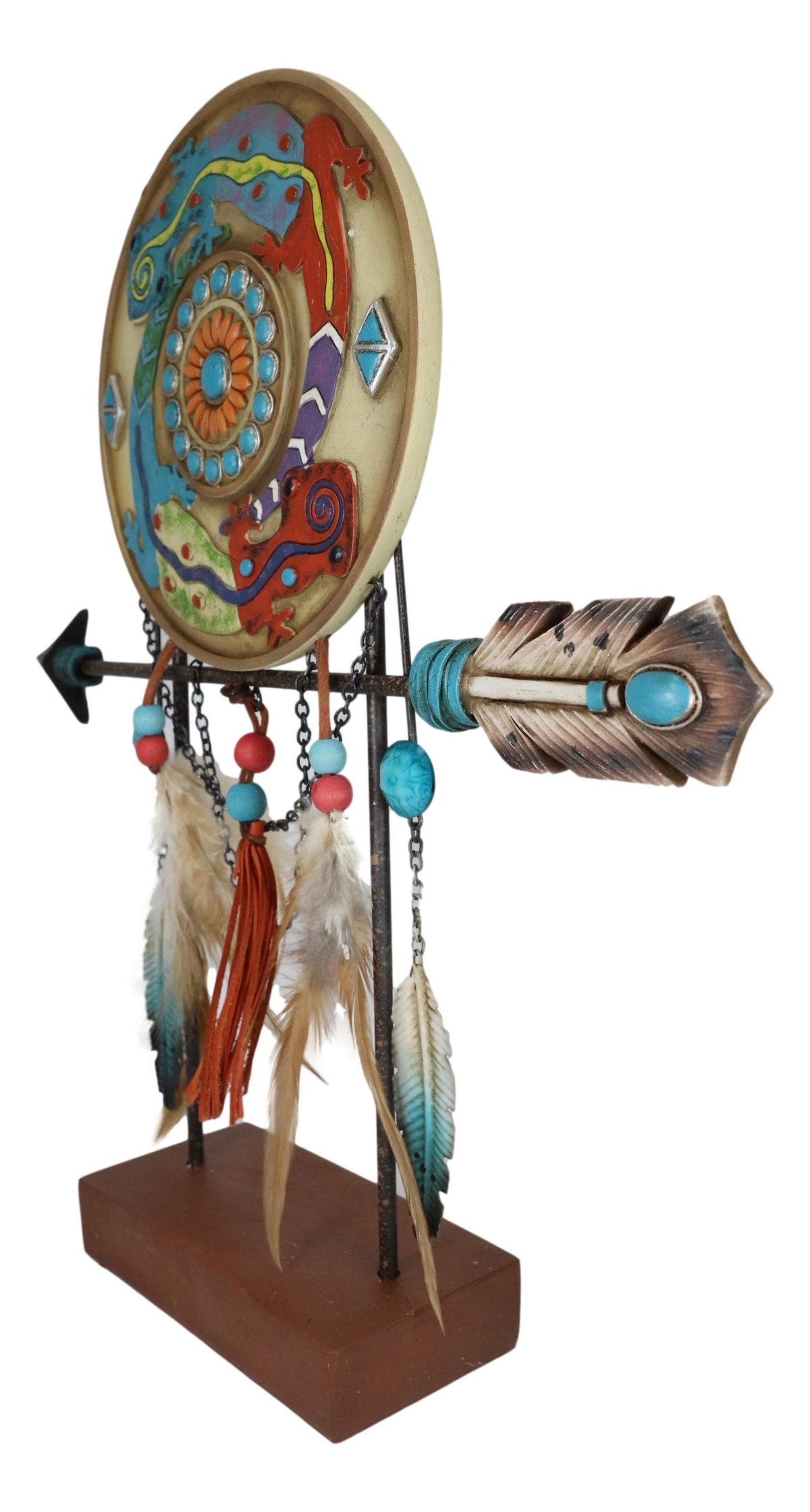 Southwestern Gecko Lizards Arrow Dreamcatcher Feathers Desktop Plaque Figurine