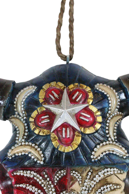 Rustic Western Star Colorful Texas Flag Floral Pattern Bull Cow Skull Wind Chime - Ebros Gift