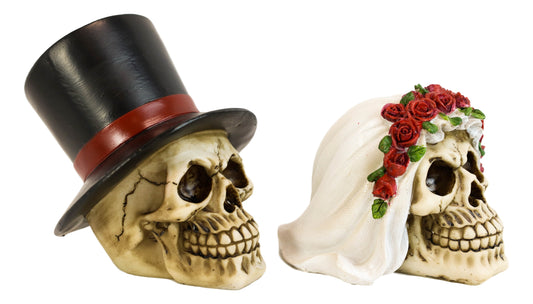 Calaveras De Boda Love Never Dies Wedding Bride and Groom Skulls Figurine Set