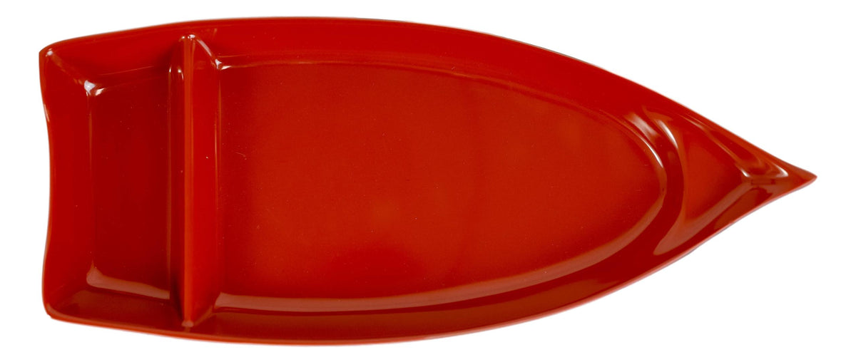 Pack Of 8 Japanese Omakase Style 10"L Red Melamine Sushi Boat Serving Plates
