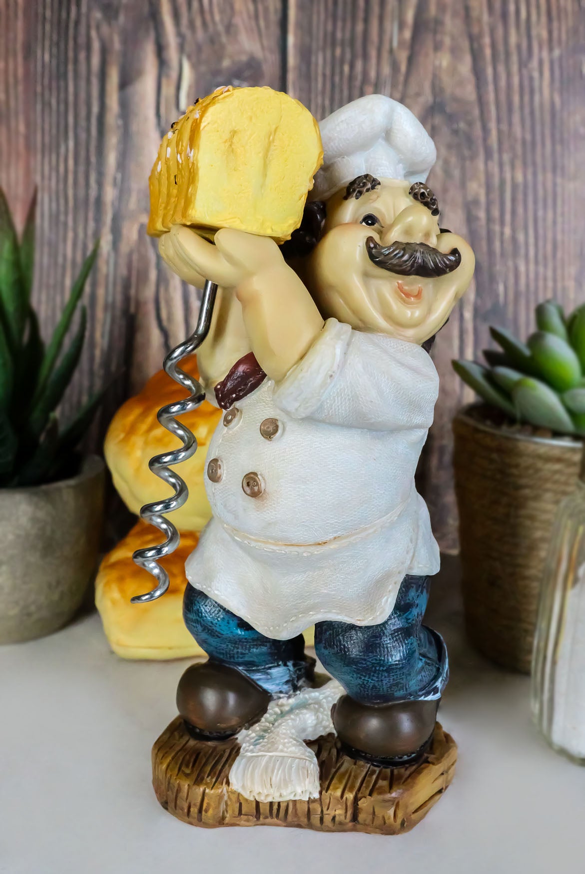 Ebros Gift Whimsical Hand Painted Novelty Corkscrew Wine Bottle Cork Opener Party Hosting Beverage Accessory Home And Kitchen Decor Organizer (Bakery Baguette Chef) - Ebros Gift