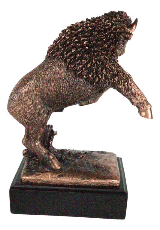 Rustic Southwestern Prancing American Bison Buffalo Bull Figurine With Base