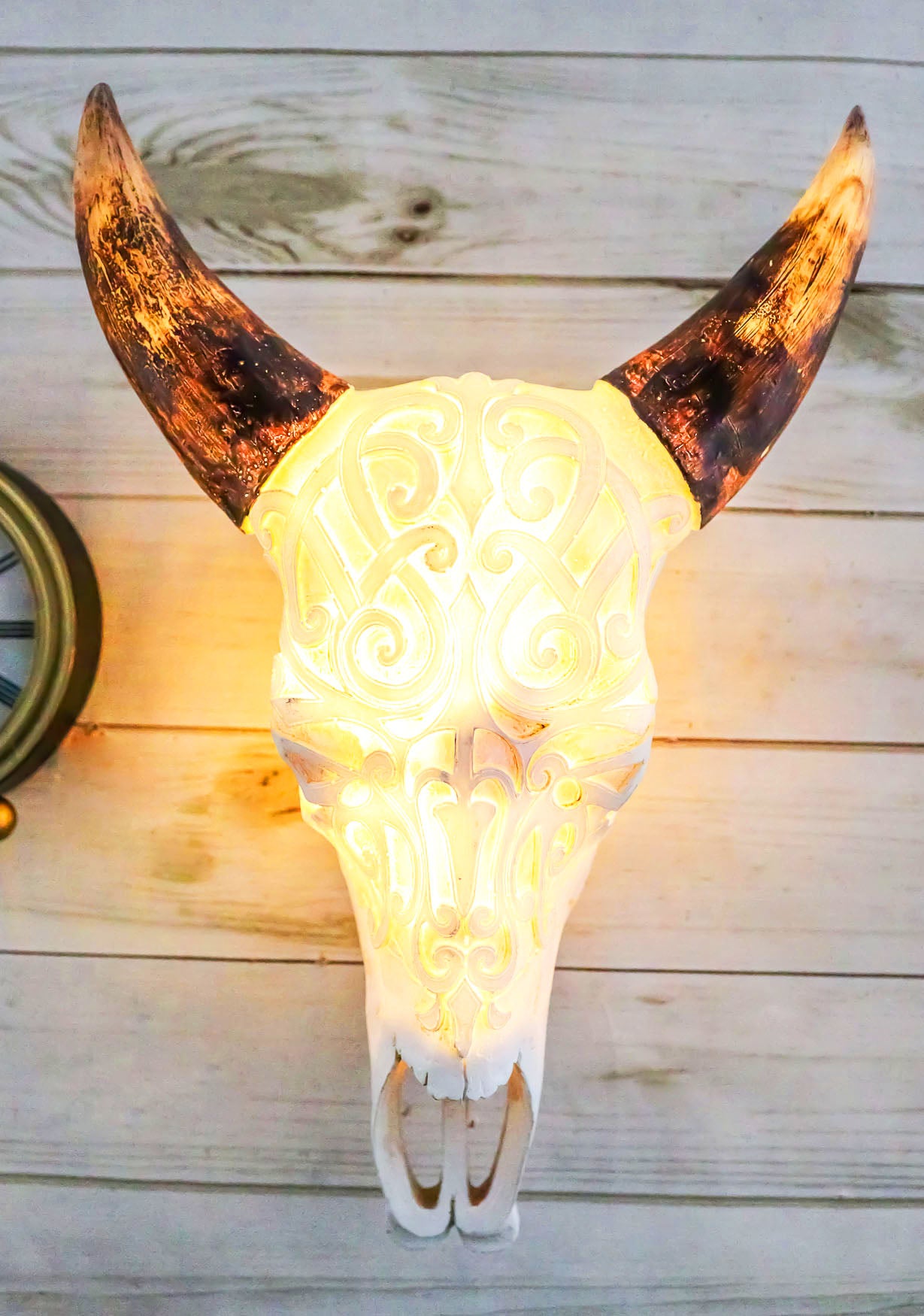 Rustic Country Tooled Filigree Steer Bull Cow Skull LED Light Wall