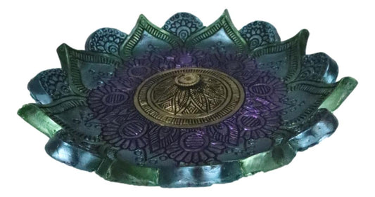 Chakra Buddhist Mandala 8 Spokes Wheel Flower Bloom Incense Burner Figurine