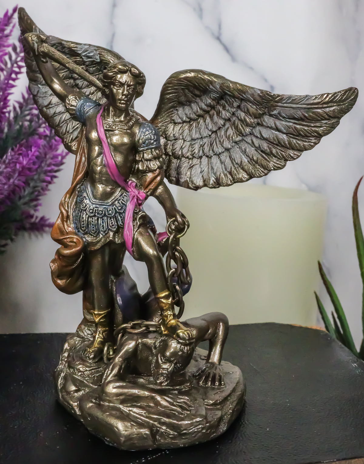 Small Guido Reni Saint Michael The Archangel Trampling On The Devil Figurine