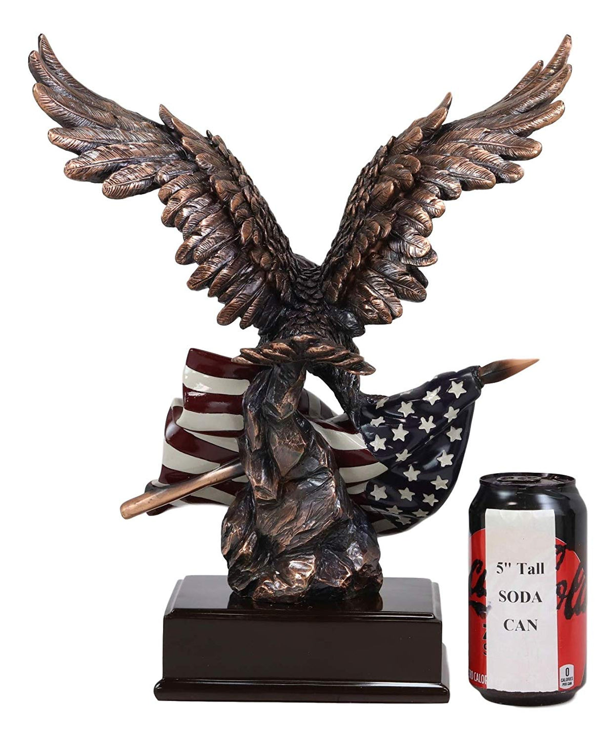 Ebros Large 14.5" Tall Bald Eagle Perching On American Flag Figurine With Base - Ebros Gift