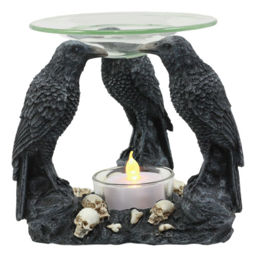 Ebros Skull Graveyard With Three Ravens Oil Warmer Statue Wax Tart Burner Aroma Scent