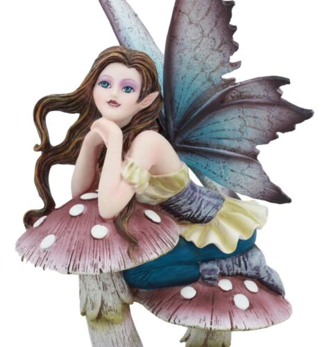 Twilight Purple Toadstool Fairy Garden Statue 7"Tall Wishing Upon A Star Fairy
