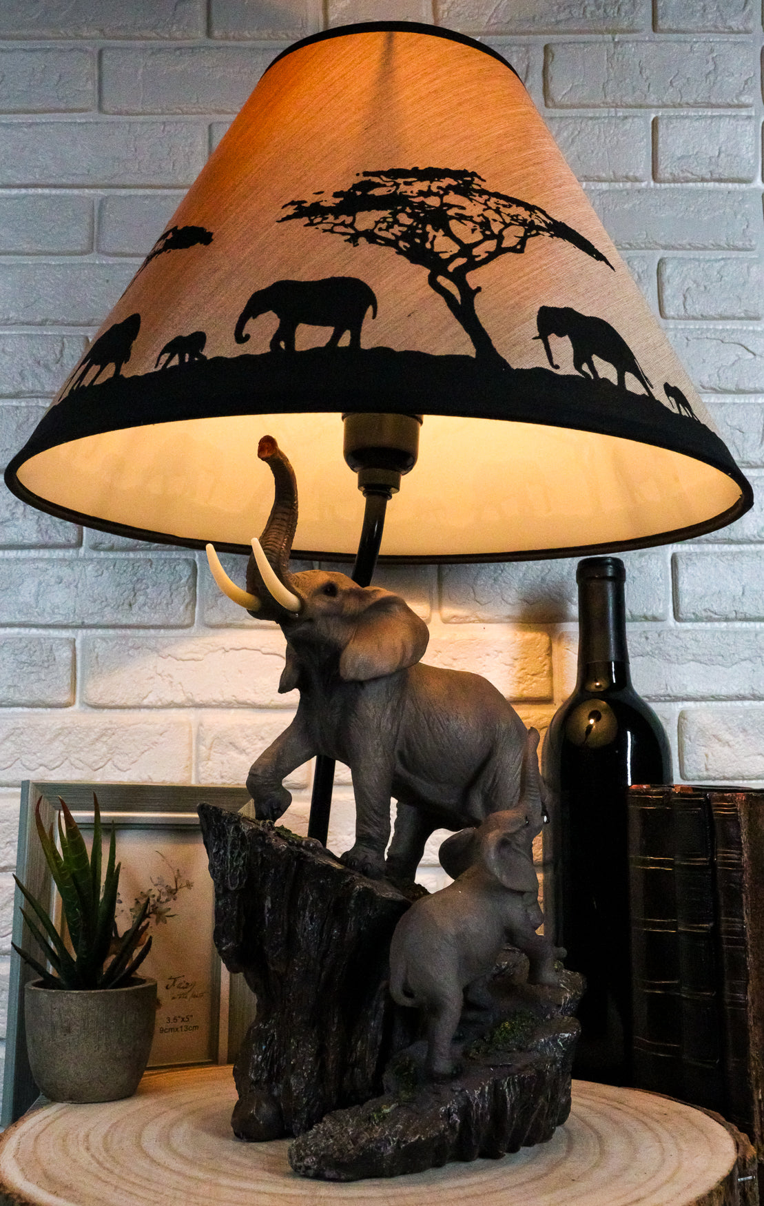 Migration Of The Majestic Elephant Family Safari Desktop Table Lamp Statue Decor - Ebros Gift