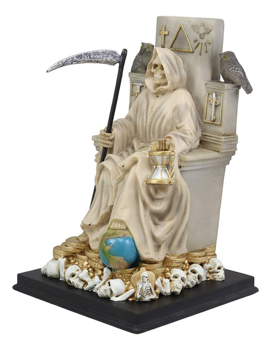 Ebros White Robe Santa Muerte Holy Seated On Throne with Scythe Statue 10.5"H