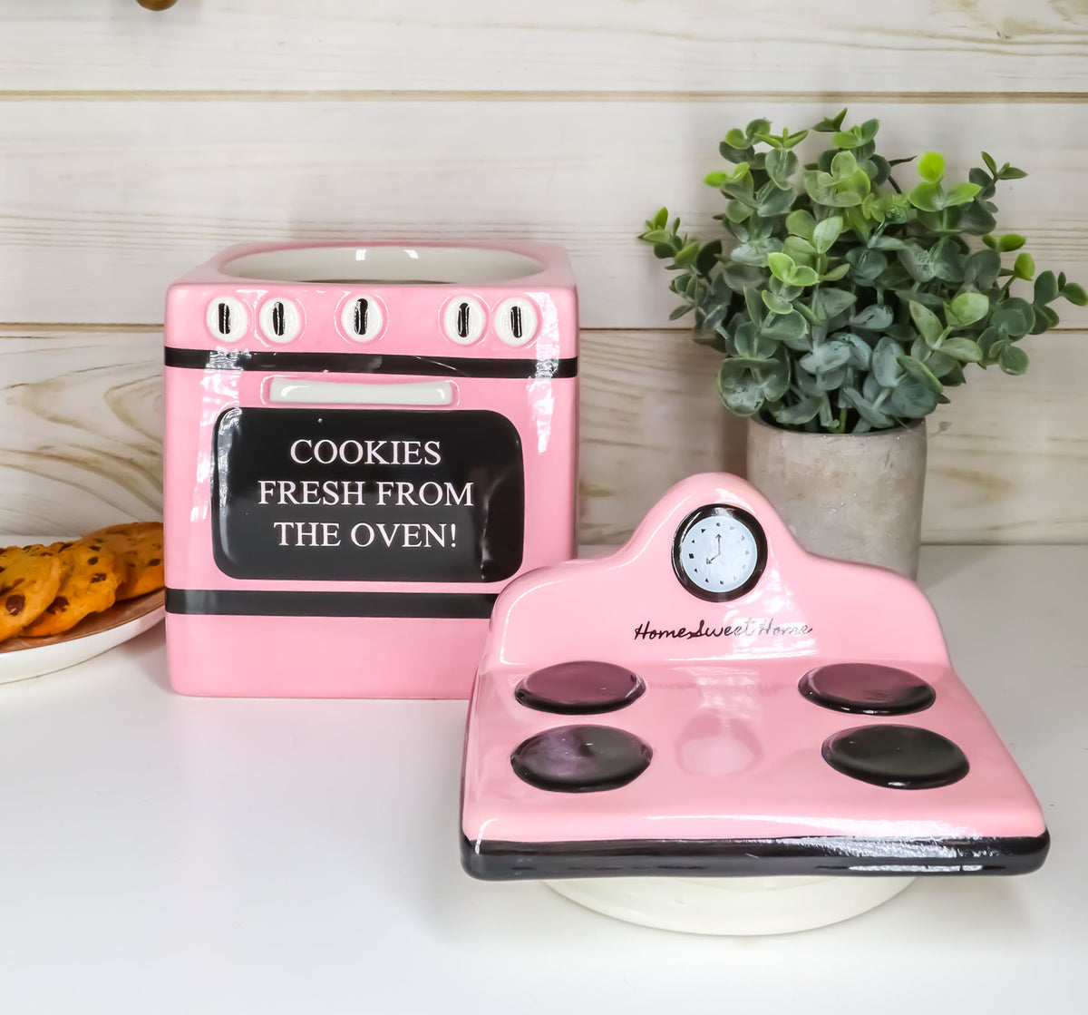 Ceramic Vintage Pink Oven Cookie Jar With Seal Tight Lid Old Fashioned Retro - Ebros Gift