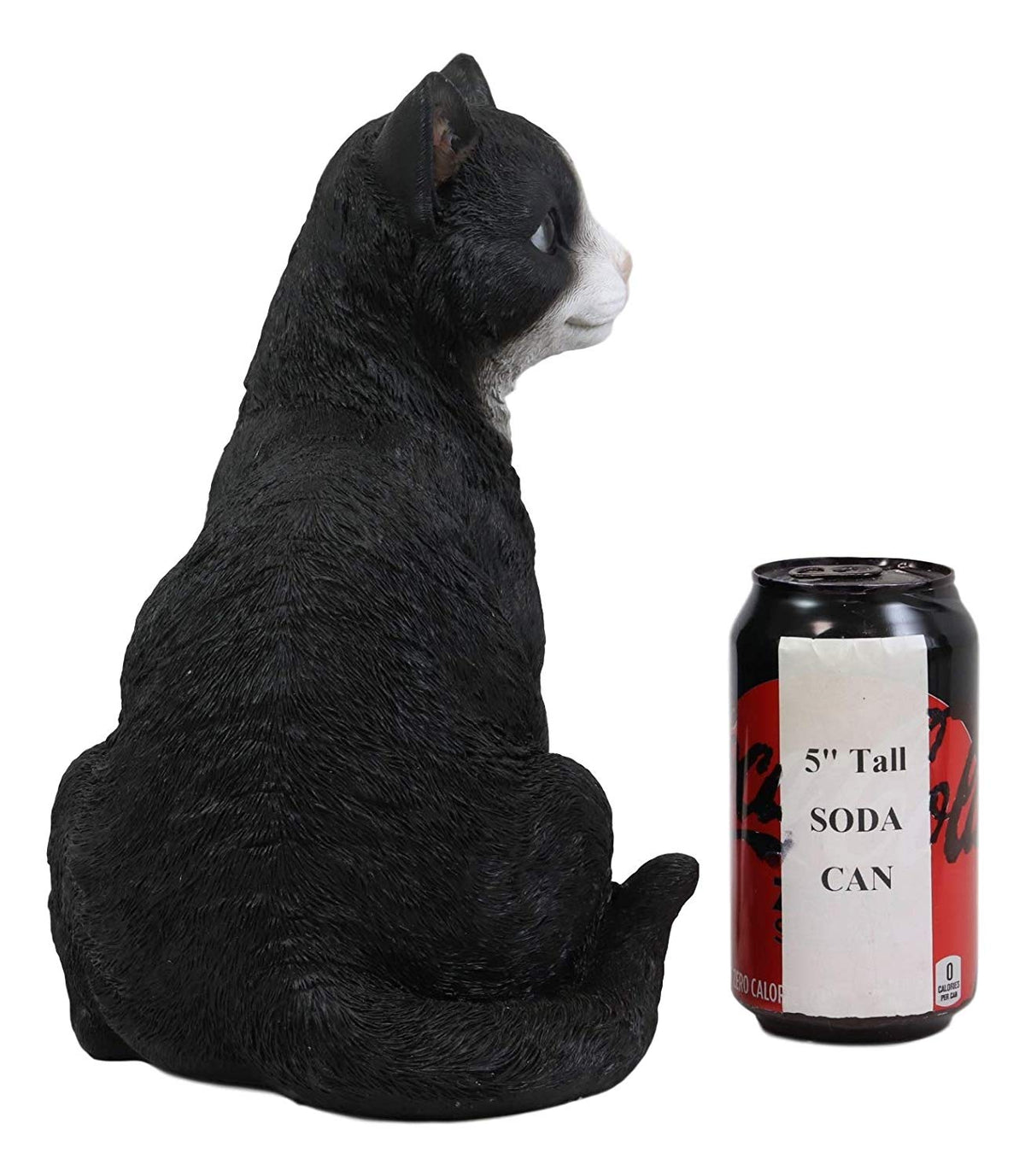 Ebros Lifelike Sitting Tuxedo Black and White Cat with Paw Up Statue 10.25" Tall Realistic Glass Eyes Hand Painted Feline Cats Kittens Kitties Animal Pet Sculpture Decor Figurine