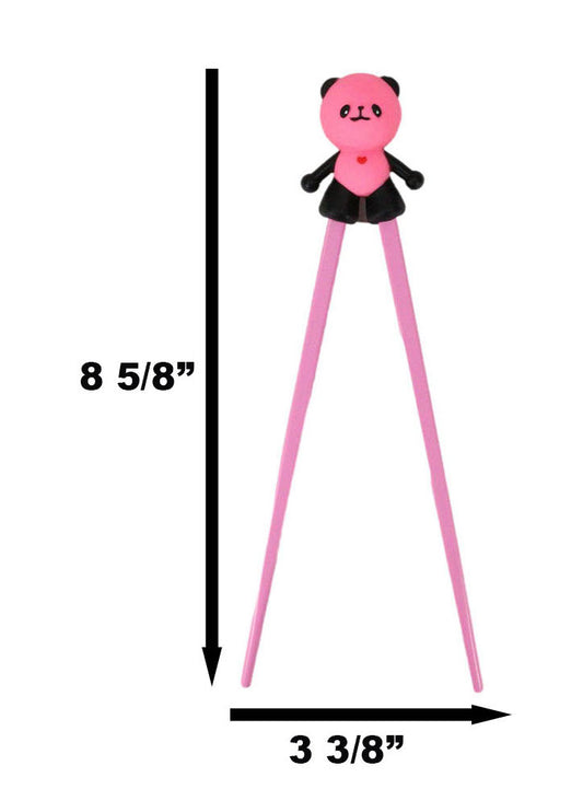 Hot Pink Love Giant Panda Reusable Training Chopsticks Set With Silicone Helper - Ebros Gift