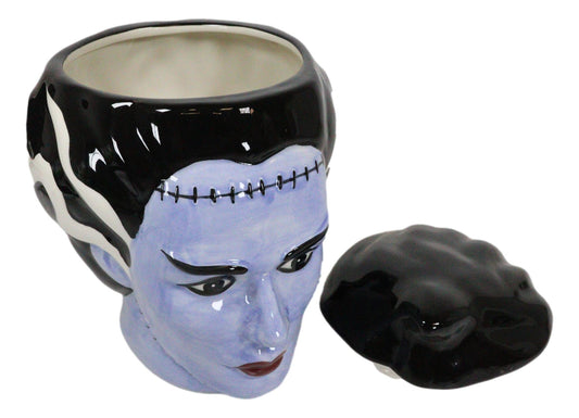 Ceramic Ghastly Mrs Frankenstein The Bride Zombie Skull Cookie Jar Halloween - Ebros Gift