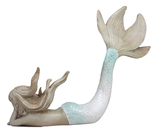 Ebros Large Art Nouveau Siren Mermaid Laying On The Sea Floor with Sea Shell Figurine 11" Long Fantasy Coastal or Nautical Decor Statue
