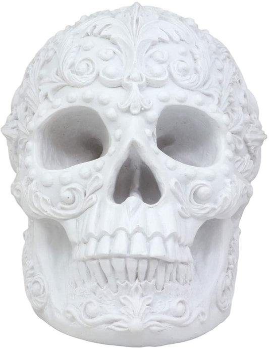 Ebros French Baroque Rococo White Floral Skull Statue Royal European 3D Skulls Decor