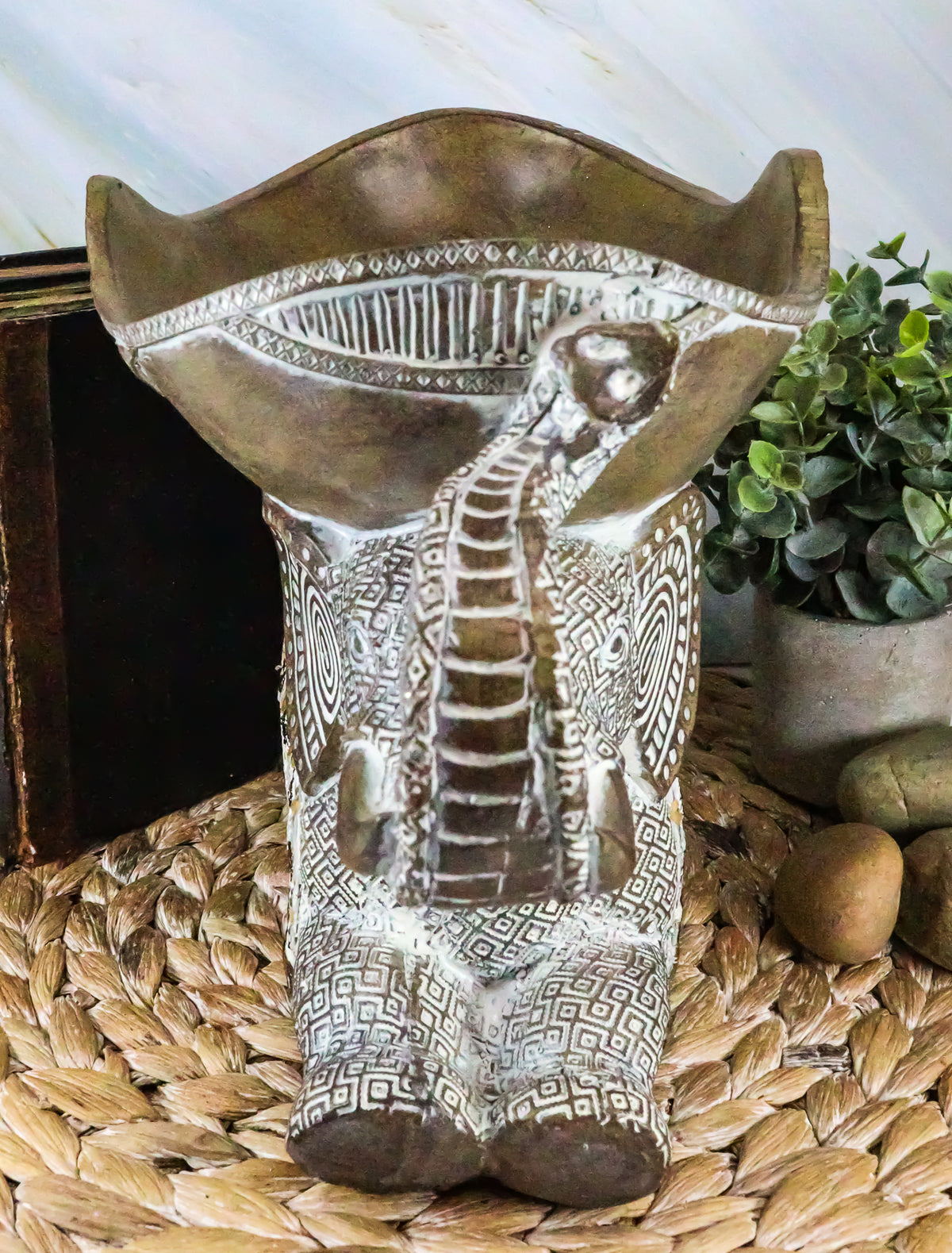 Ebros Gold Mosaic Design Elephant Laying Down W/ Trunk Up Holding Bowl Decor