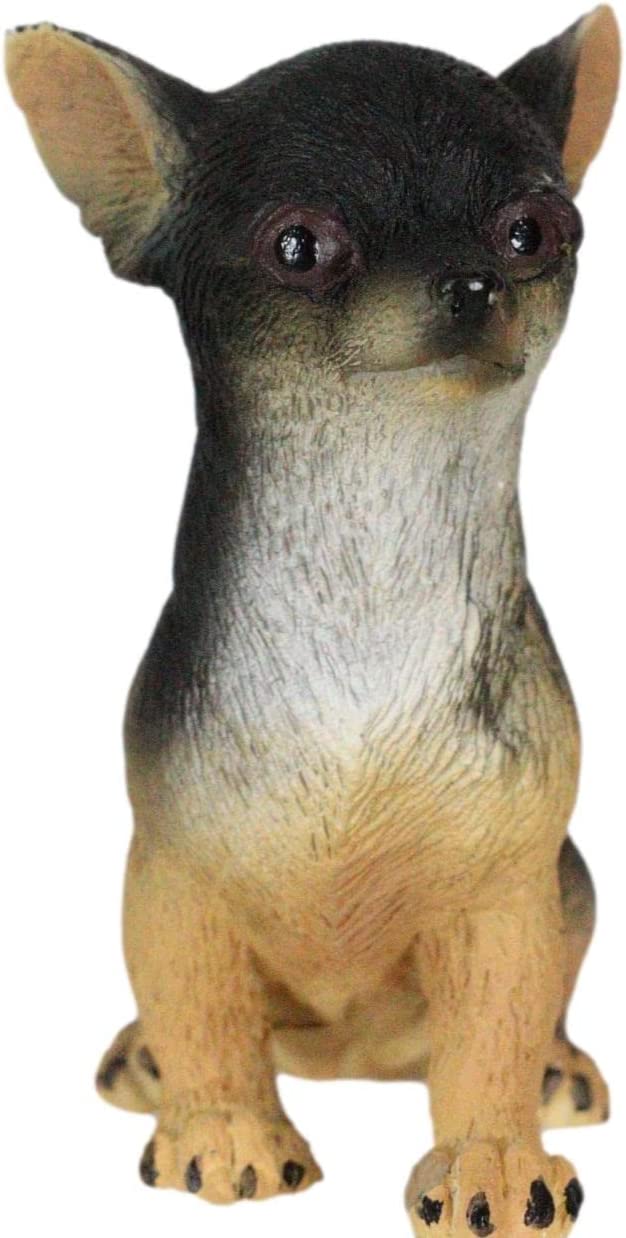 Sitting Lifelike Adorable Deer Head Black And Tan Chihuahua Puppy Dog Figurine