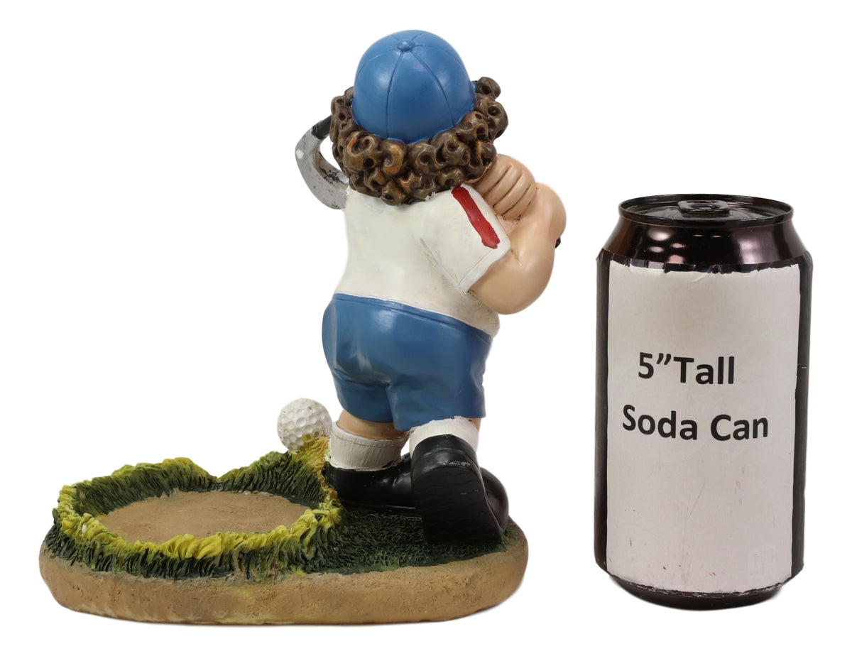 Cartoon Fat Golfer At Golf Driving Range Swinging Club Wine Holder Figurine