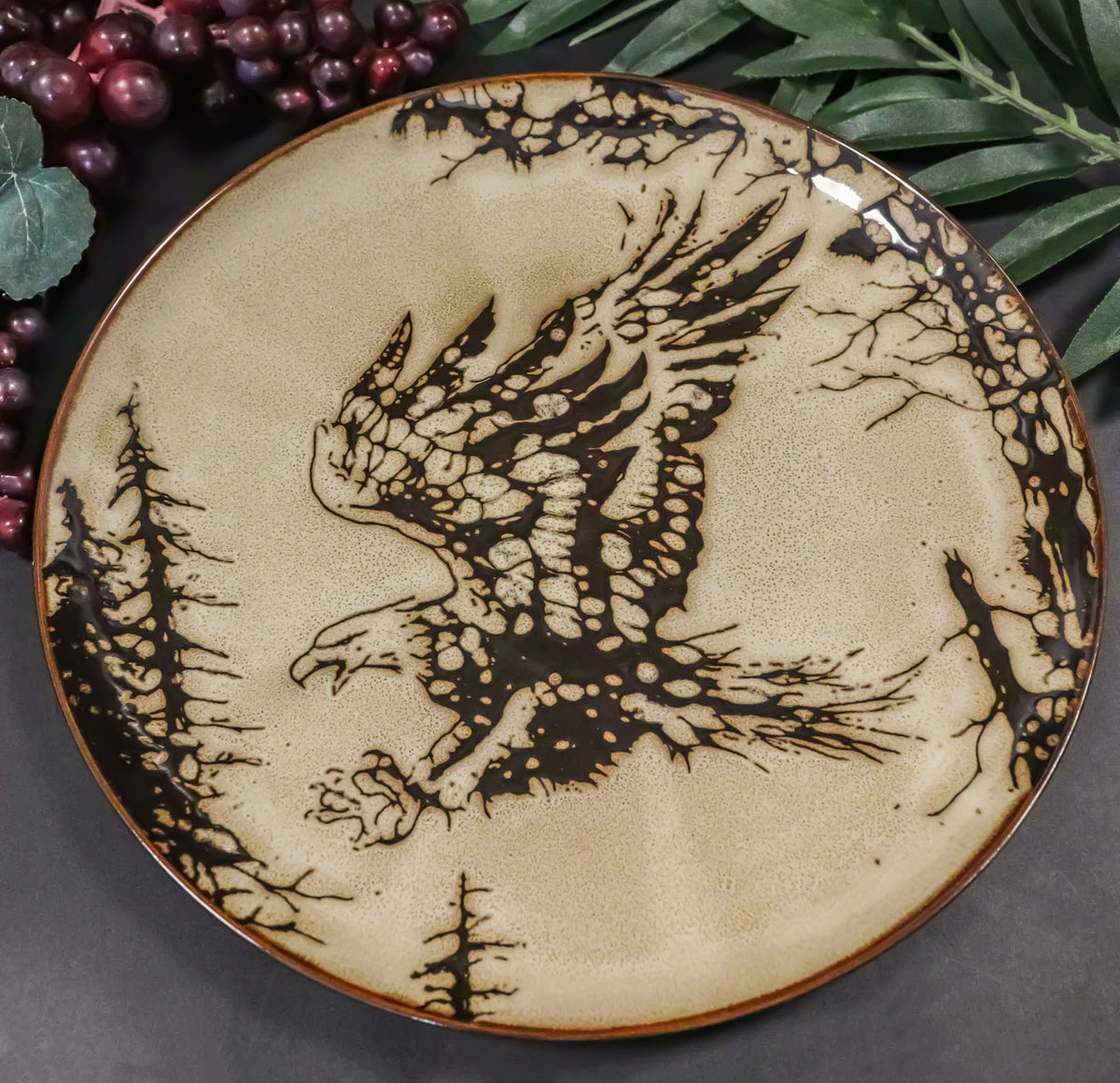 Pack Of 2 Rustic Western Patriotic Swooping Bald Eagle Round Dinner Plates 10"D