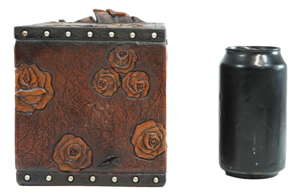 Rustic Vintage Blooming Floral Red Roses Faux Tooled Leather Tissue Box Cover