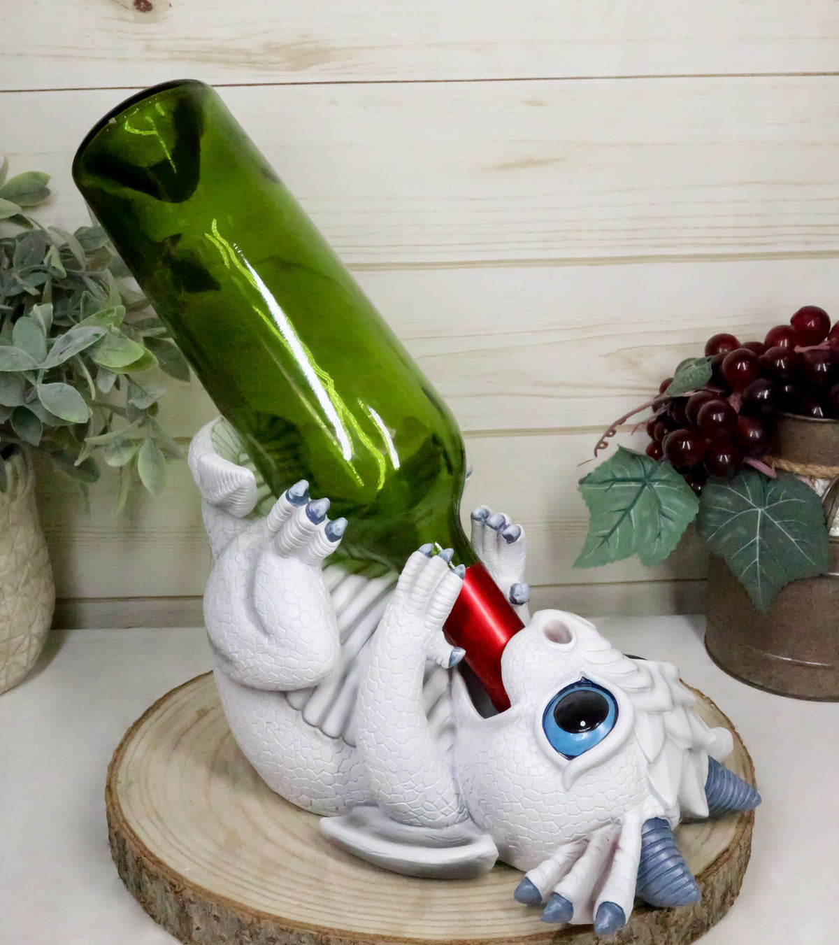 Fantasy Frozen Frostbite Ice Snow White Baby Dragon Hatchling Wine Bottle Holder