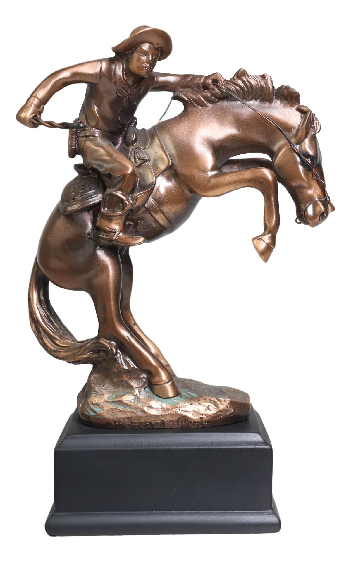 Ebros Rustic Western Rodeo Cowboy W/ Rearing Horse Bronze Electroplated Figurine - Ebros Gift