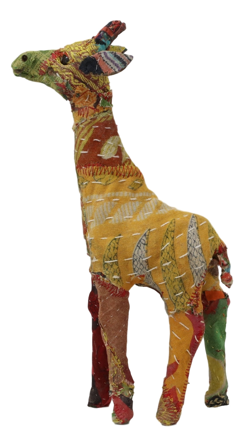Safari Tall Giraffe Hand Crafted Paper Mache In Colorful Sari Fabric Figurine