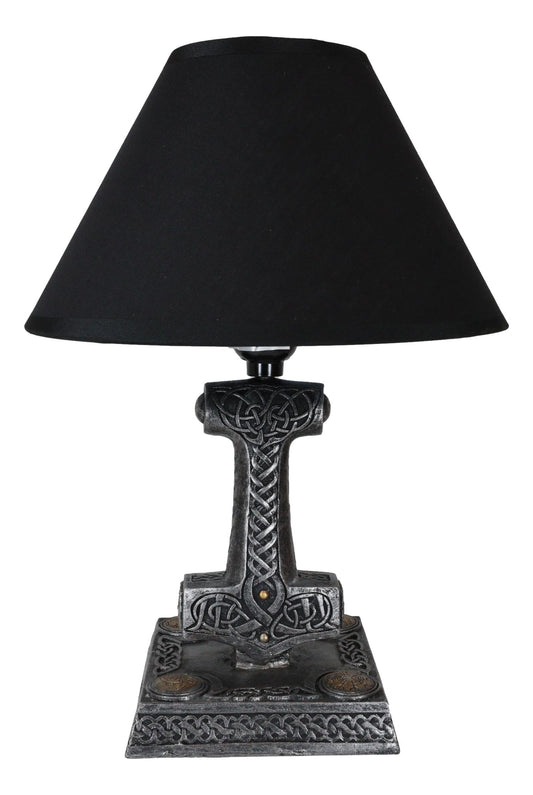 Old Norse God Of Thunder Thor Hammer Mjolnir Sculptural Table Lamp With Shade - Ebros Gift