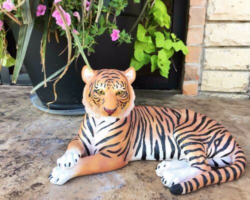 Pair Of Large Siberian And Bengal Tiger Resting 15.5"L Statue Home Garden Decor