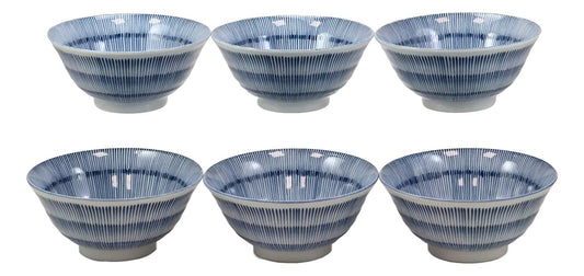 Made In Japan Seamless Stripes Soup Rice Pasta Salad Cereal Bowls 6"D 16oz Set 6