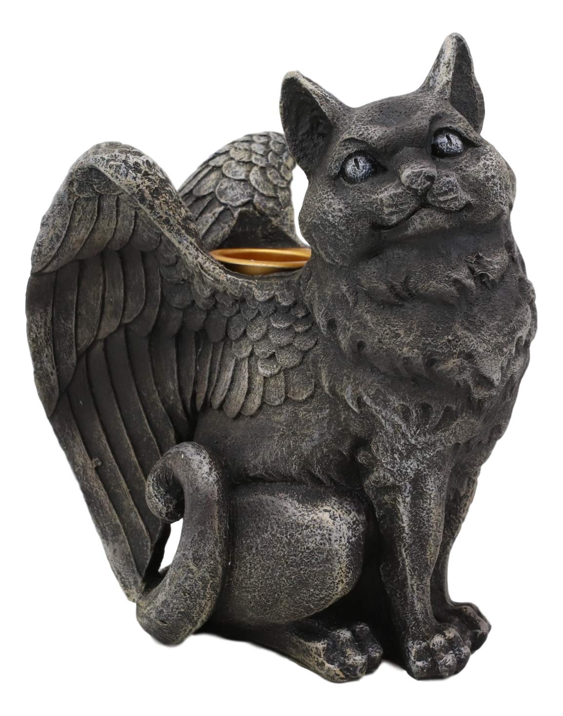 Gothic Notre Dame Angel Wings Cat Gargoyle Right Facing Candle Holder Statue 5"H - Ebros Gift