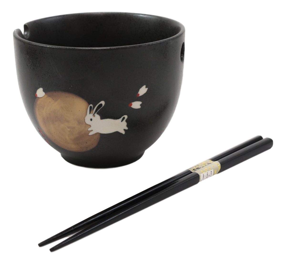 Ceramic White Moon Rabbit Hare Ramen Noodles Soup Bowls With Chopsticks Set Of 2