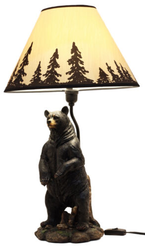 Large Standing Black Bear Surveyor Arkadius Desktop Table Lamp Decor Figurine - Ebros Gift