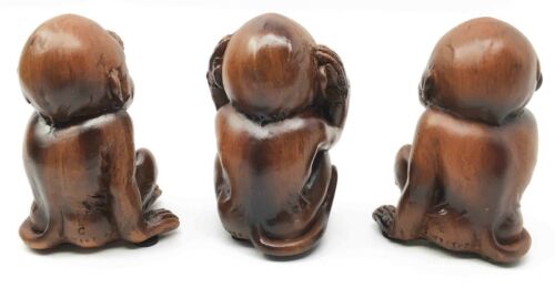 Ebros Faux Wood See Hear Speak No Evil Monkeys Three Wise Ape Of Jungle Figurine Set - Ebros Gift
