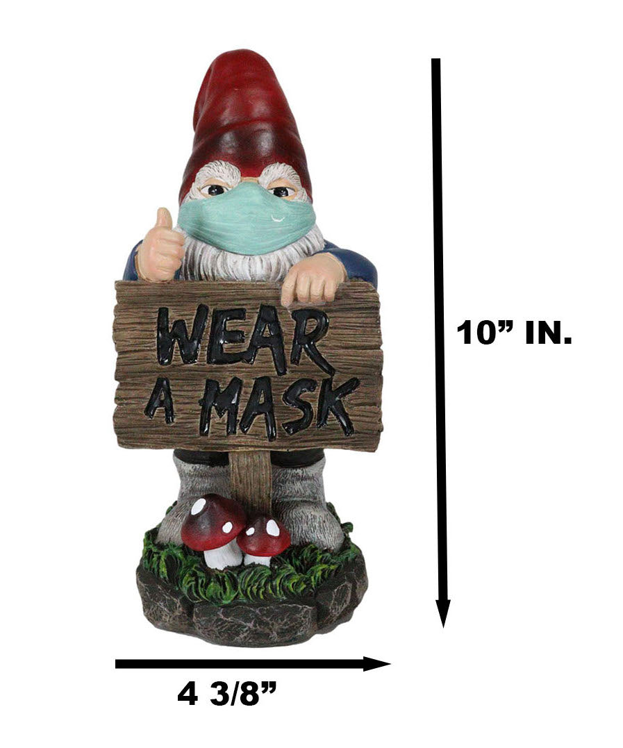 Grumpy Mr Gnome Wearing Mask With 'No Shoes Shirt Mask No Service' Sign  Figurine