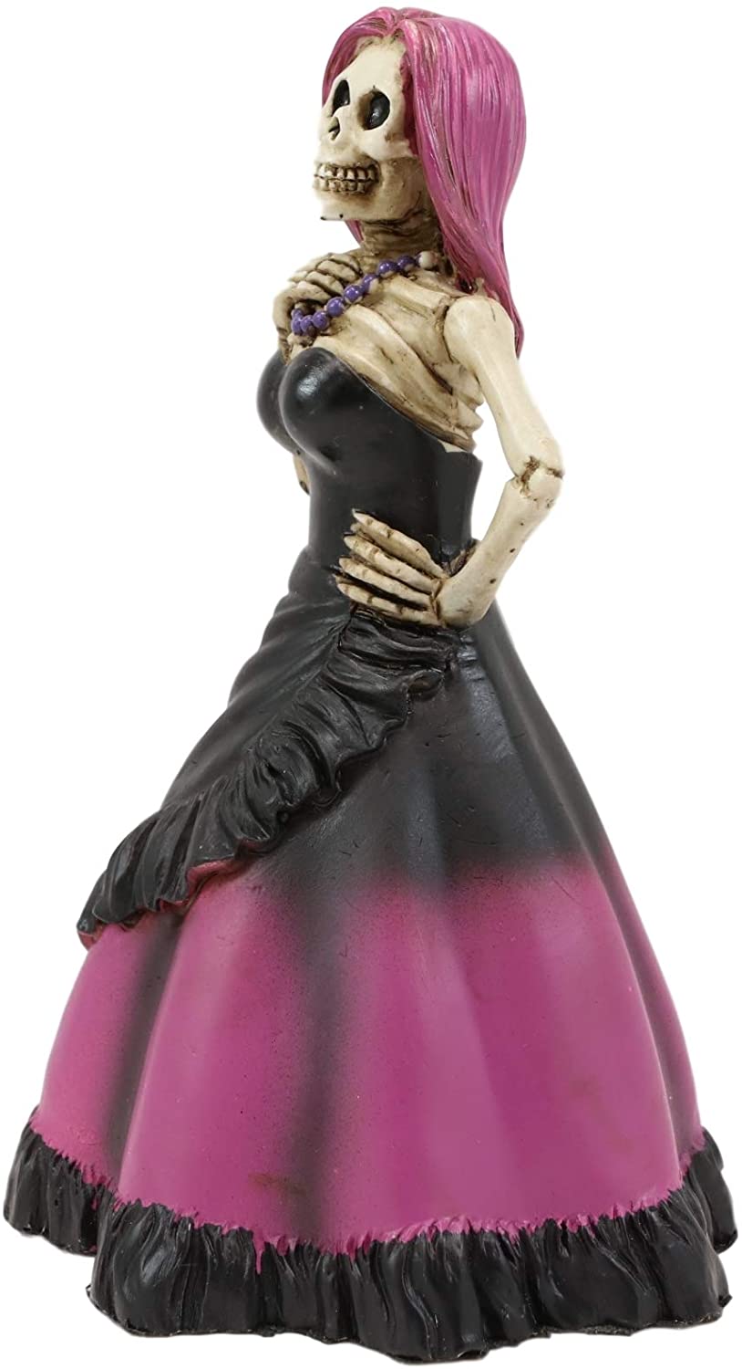 Ebros Day of The Dead Magenta Skeleton Lady Bride Statue 6"H Decor DOD Figurine
