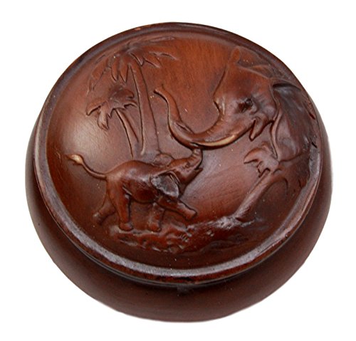 Ebros Gift Faux Wood Resin Safari Elephant with Calf Rounded Jewelry Trinket Decorative Box Figurine 4" D As Safari Elephants Decor Accessory Storage Sculptural Wildlife Art - Ebros Gift