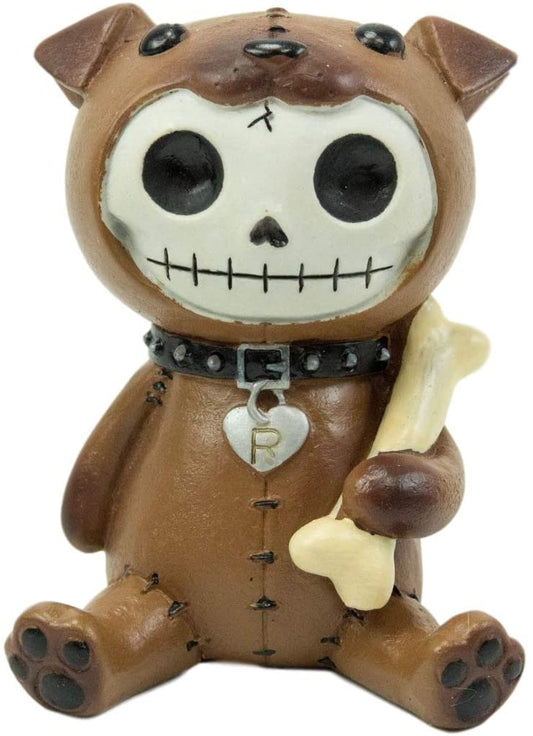 Ebros Larger Furry Bones Brown Rocky Holding Bone Skeleton 4"H Furrybones Skulls - Ebros Gift