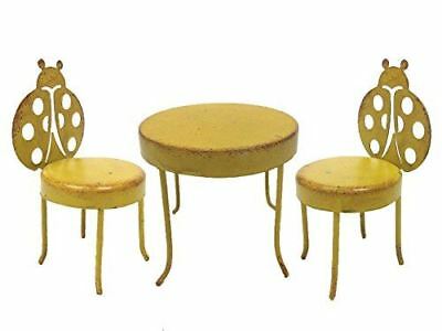 Small Garden Metal Table and 2 Lady Bug Chairs Set Mini Fairy Garden Figurine