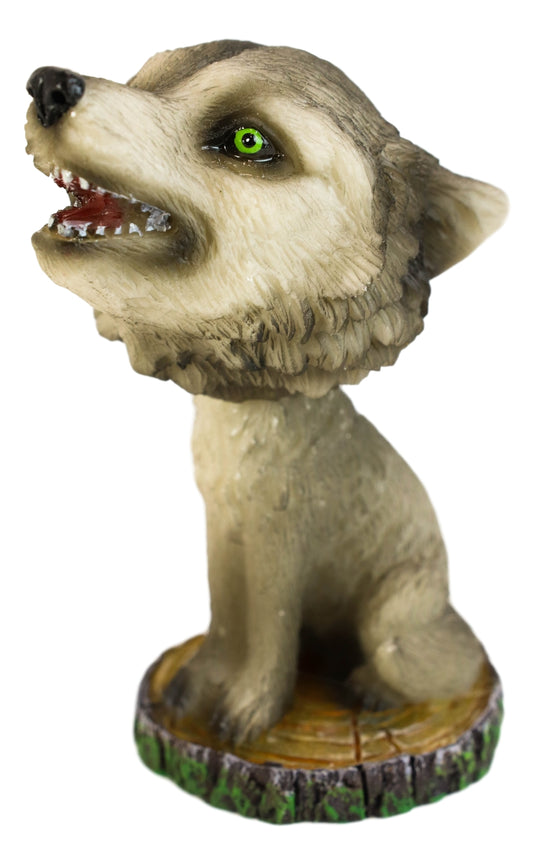 Cries of The Night Howling Gray Wolf With Green Eyes Bobblehead Figurine 3.75" H - Ebros Gift