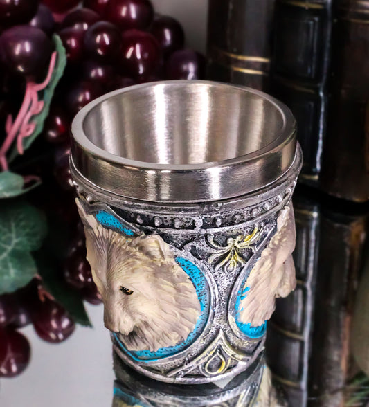 Ebros Full Moon Grey Wolf 2-Ounce Shot Glass Resin With Stainless Steel Liners - Ebros Gift
