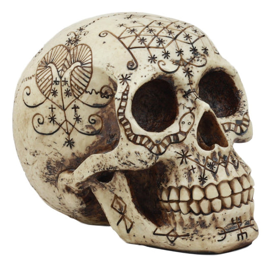 Ebros Erzulie Freda Veve Haitian Ancient Voodoo Love Spells Romance Talisman Tattoo Skull Statue Gothic Skull Lwas Voudou Loa of Love Day Of The Dead Skeleton Cranium Figurine - Ebros Gift