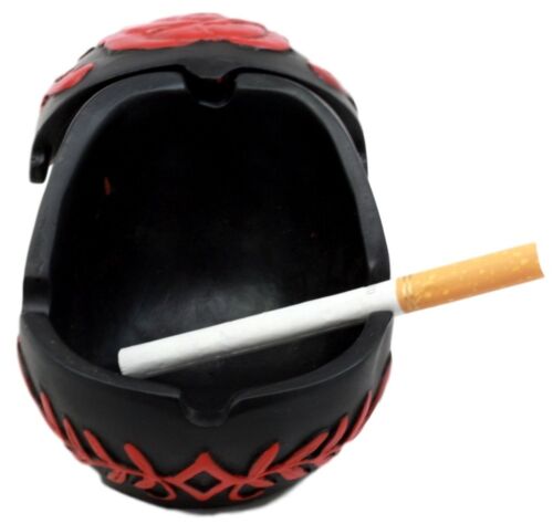 Ebros Gift El Diablo Day of The Dead Red Rose Skull Ashtray Tribal Tattoo Skull Figurine 5"Long