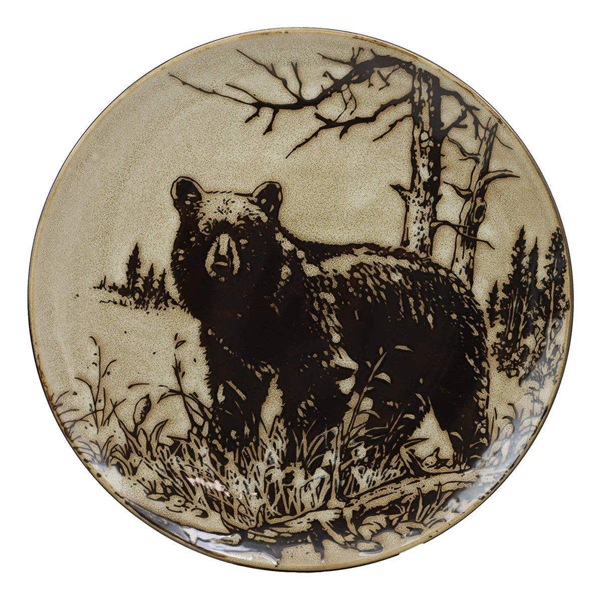 Ebros Black Bear Abstract Art Large Round Dinner Plate Set of 2 11" Diameter