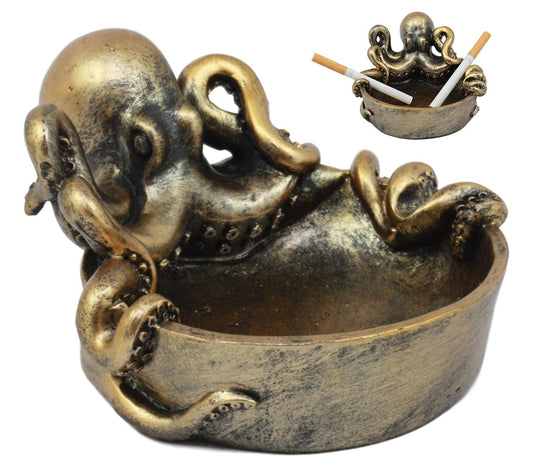 Ebros Sea Monster Kraken Giant Octopus Ashtray Figurine 5.5"W Nautical Ocean - Ebros Gift