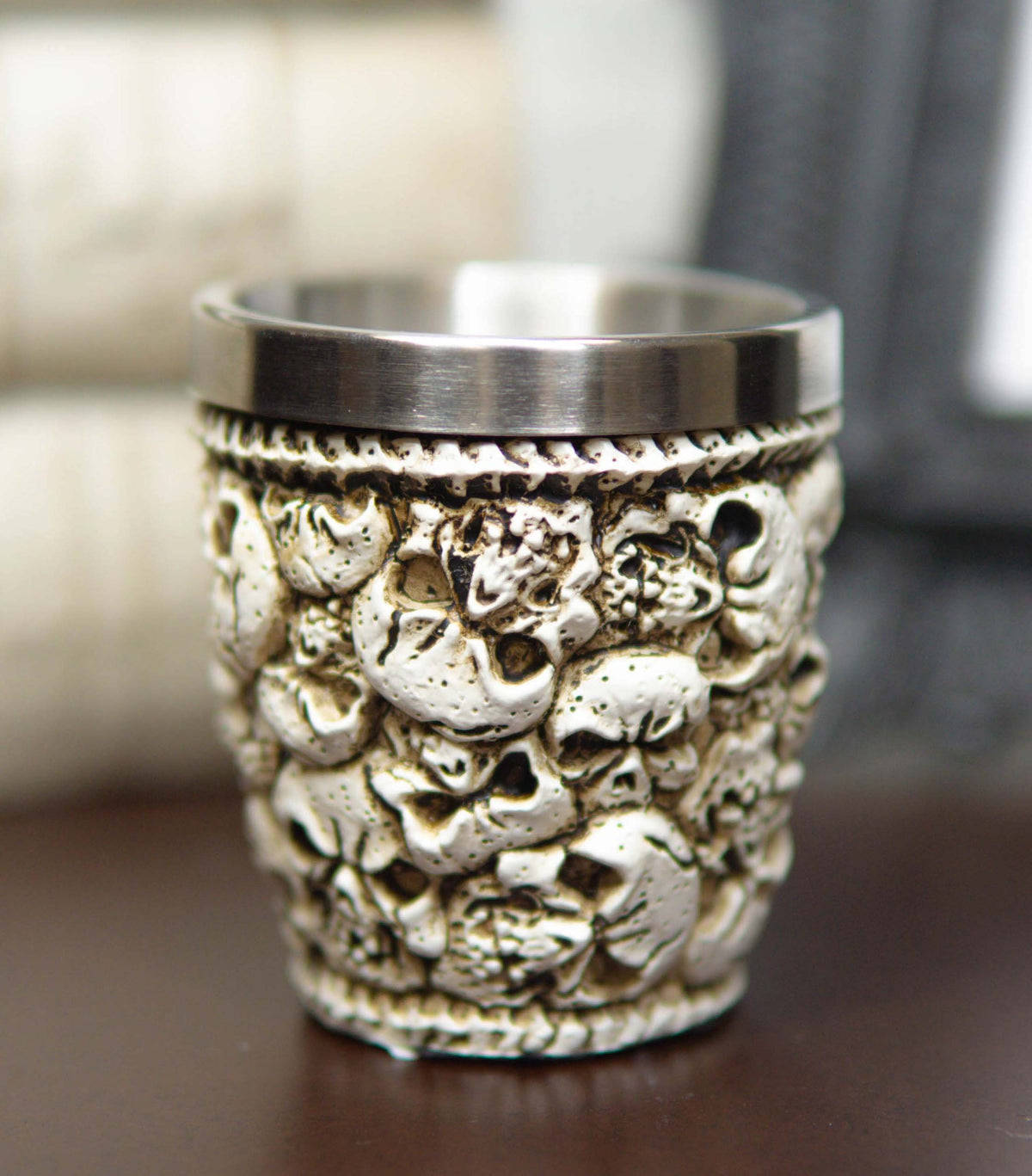 Novelty Ossuary Graveyard Piled Up Skulls And Spine Bones Shot Glass Set of 2 - Ebros Gift